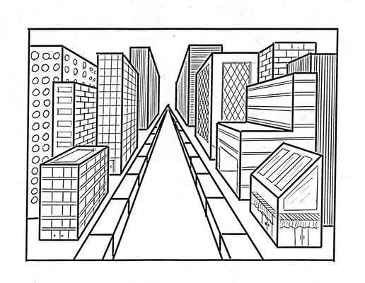 1 point perspective city drawing